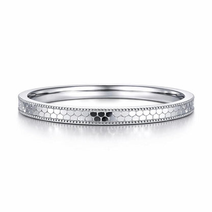 PT950 platinum faceted wedding band 2mm front view