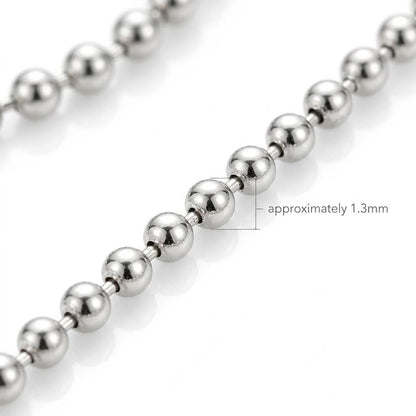 Macro detail of polished platinum ball links with 1.3mm width
