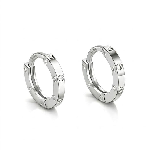 Pair of solid PT950 platinum 6mm huggie hoops on white