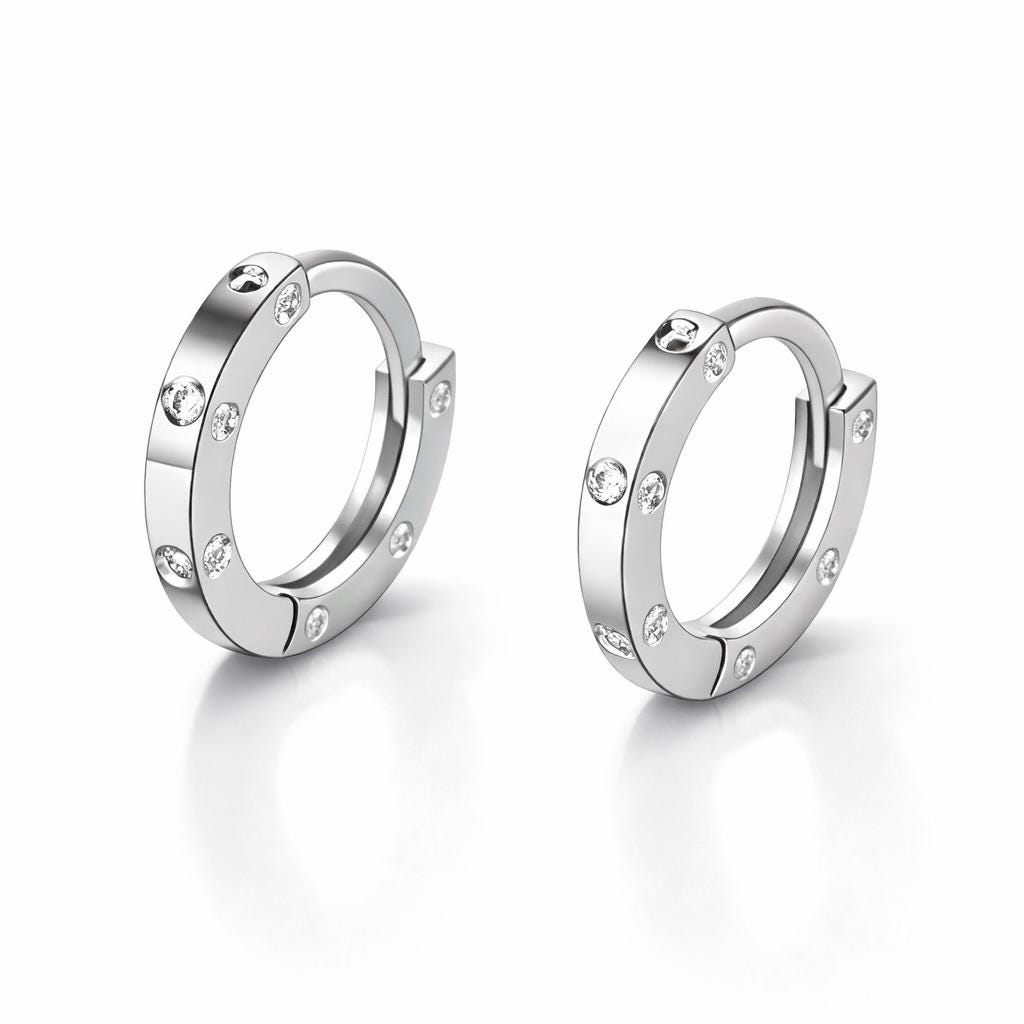 Angled pair of solid PT950 platinum 6mm huggie hoops