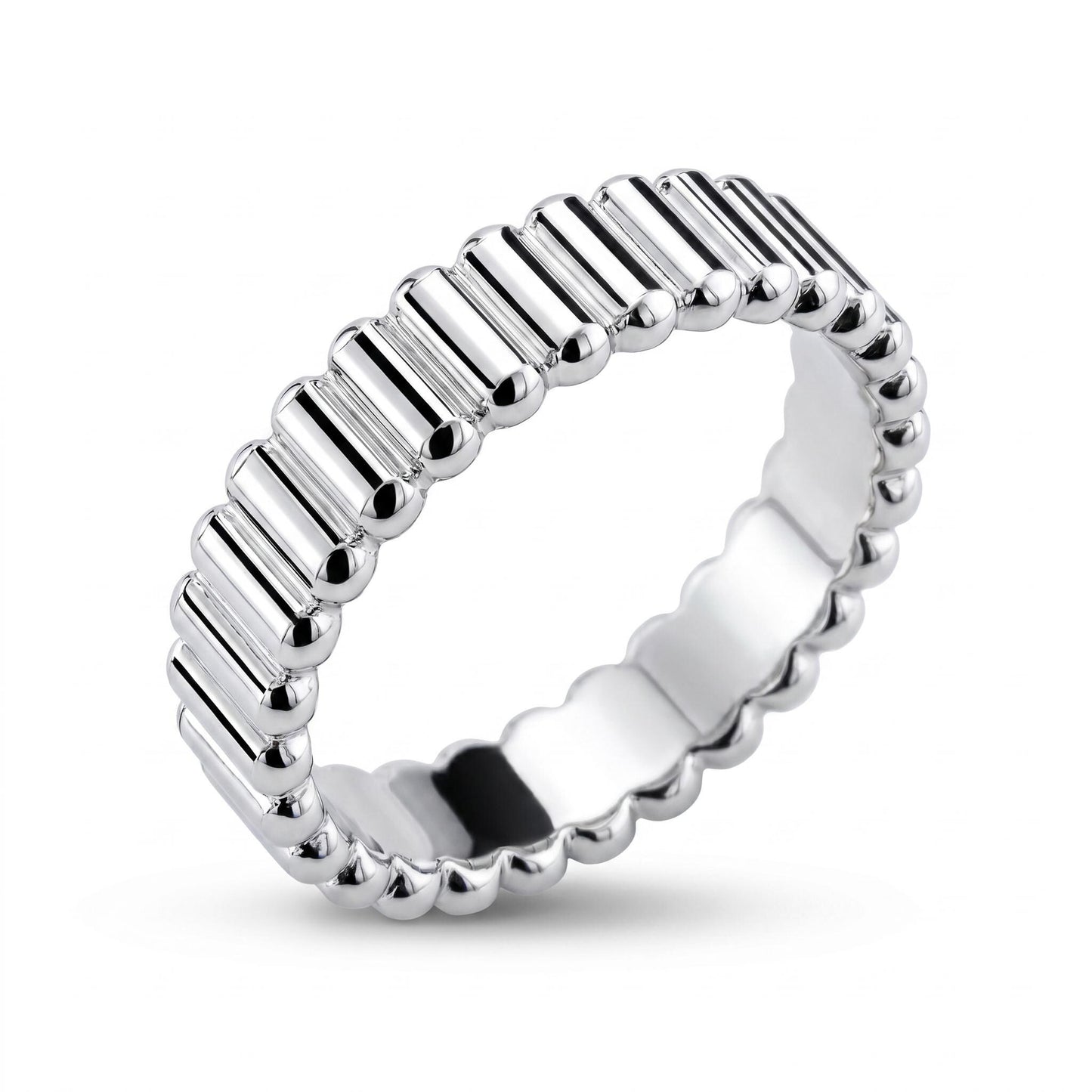 PT950 platinum ribbed wedding band 4mm worn view