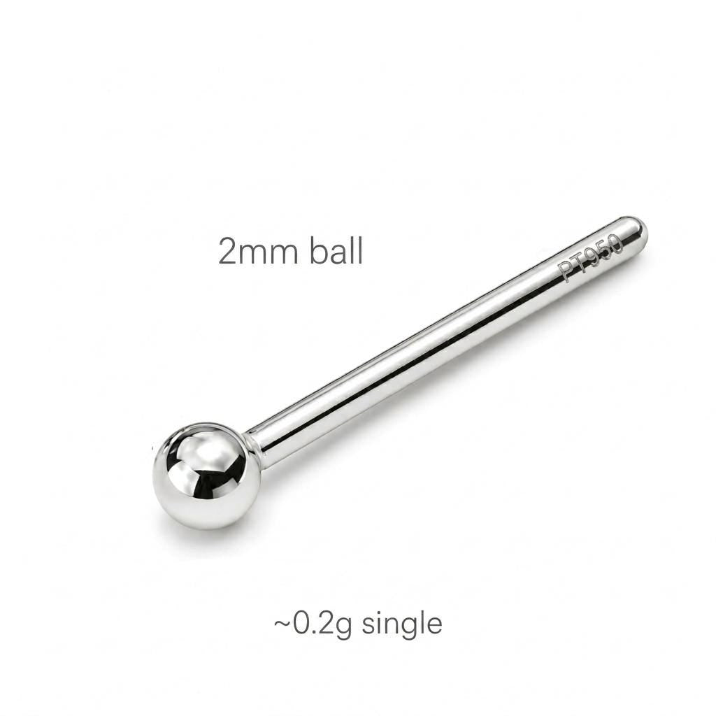 PT950 platinum 2mm micro ball stud weight guide