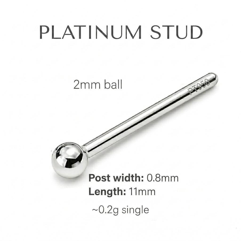 PT950 platinum micro ball stud post size guide
