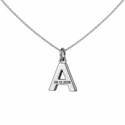 Letter A platinum pendant with personalised date engraving example