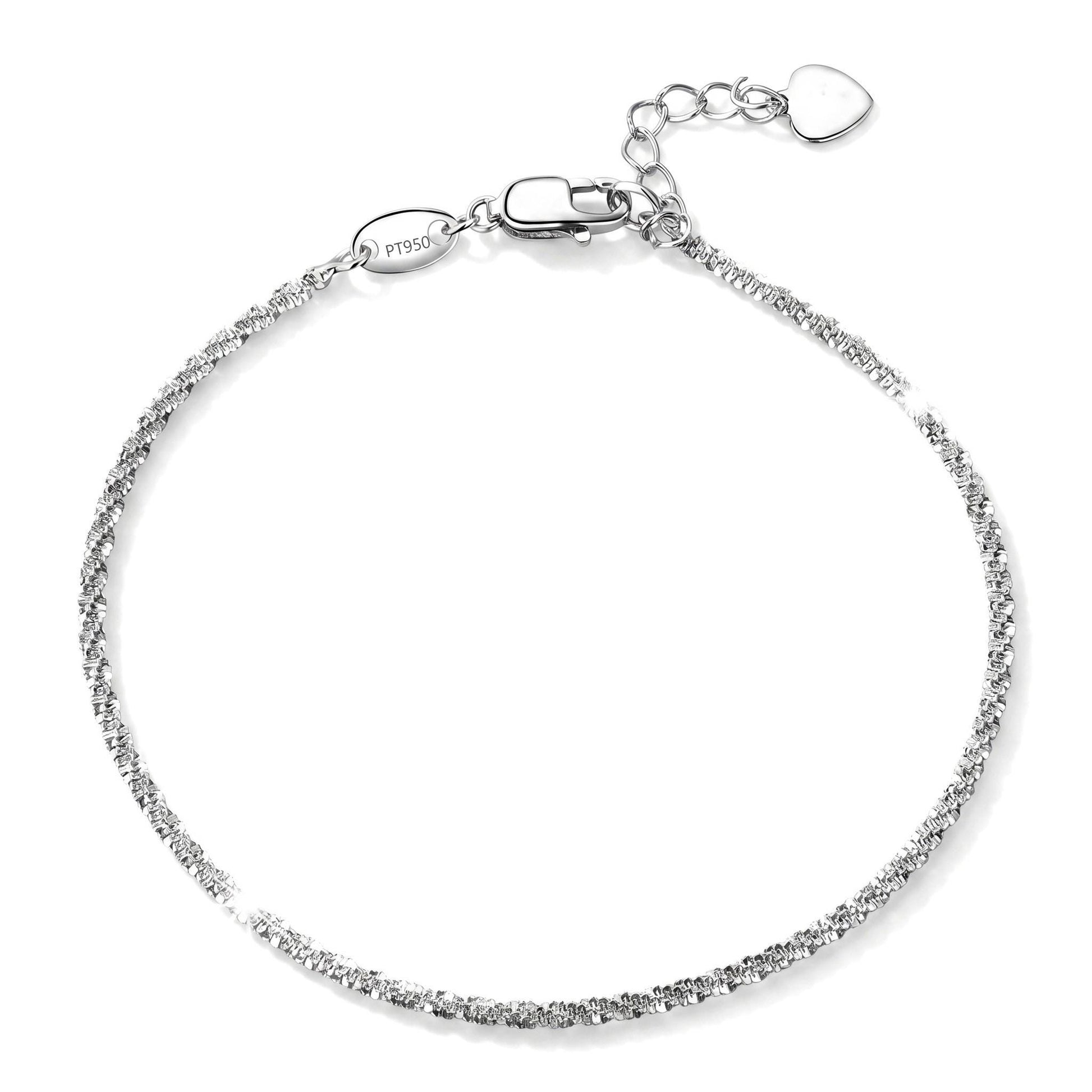Full view of PT950 faceted chain bracelet and extender