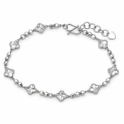 Solid PT950 platinum clover and bead bracelet on white