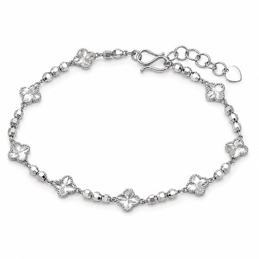Solid PT950 platinum clover and bead bracelet on white