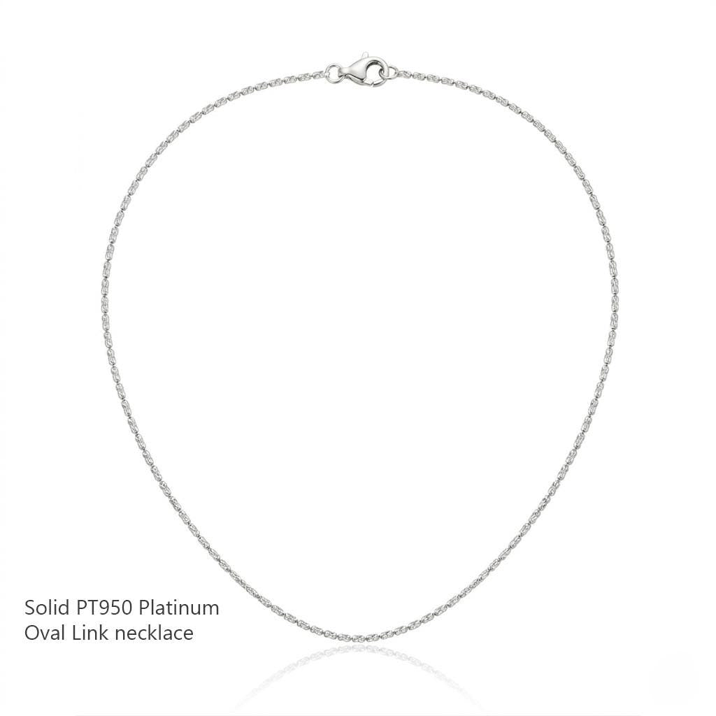 Full circular view of laser-cut platinum olive-link necklace