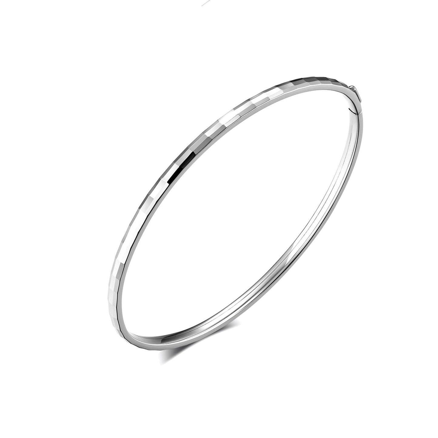 Angled view of faceted oval PT950 bangle