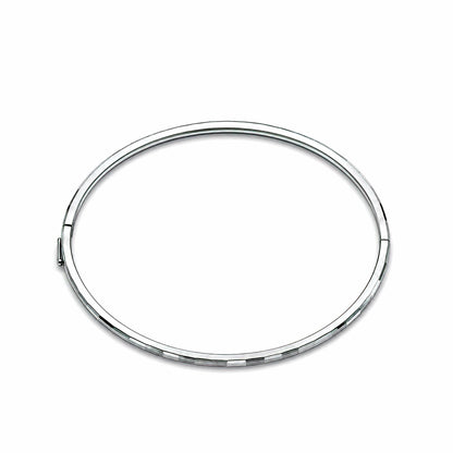 Open view showing hinge on oval platinum bangle