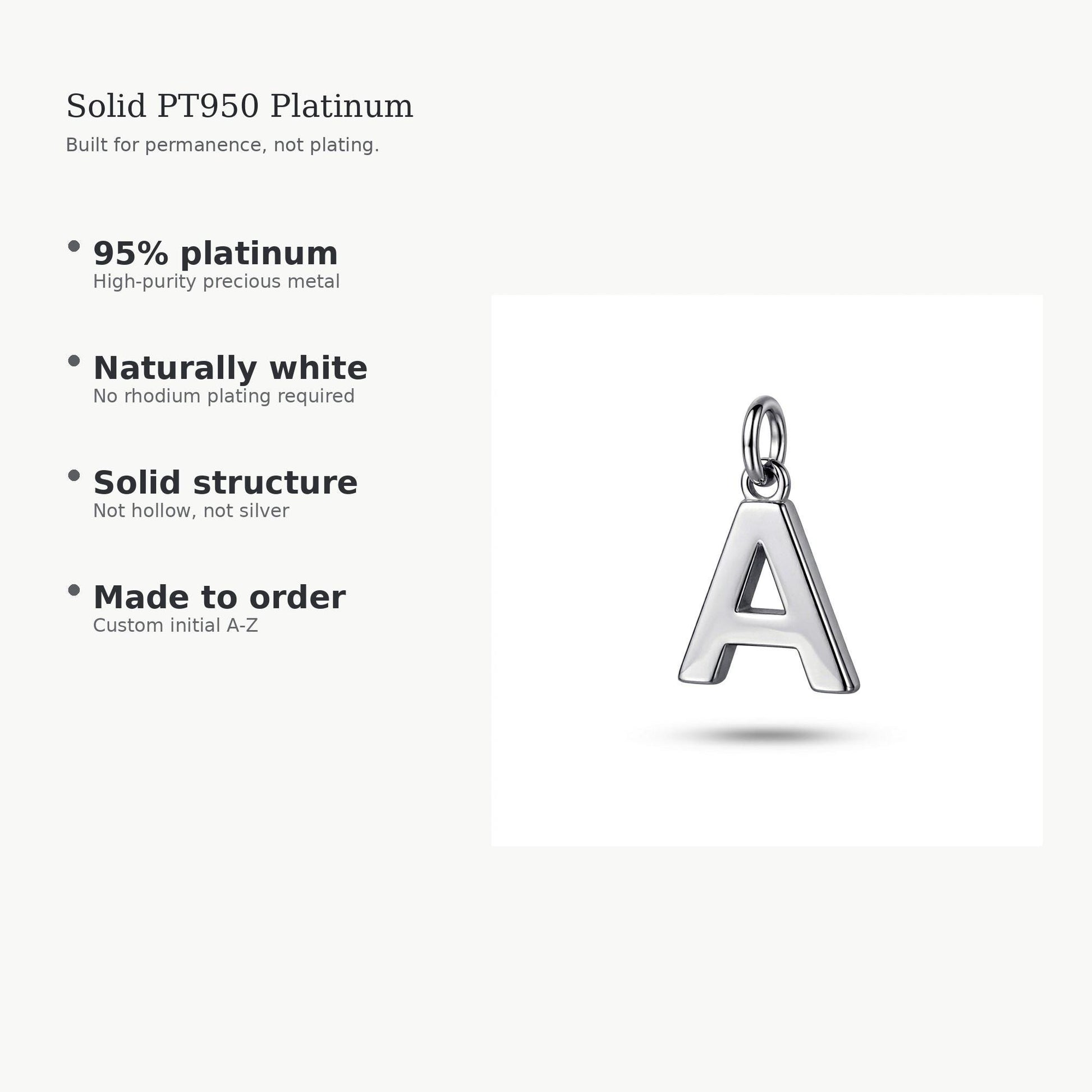 PT950 platinum initial pendant material and made-to-order guide