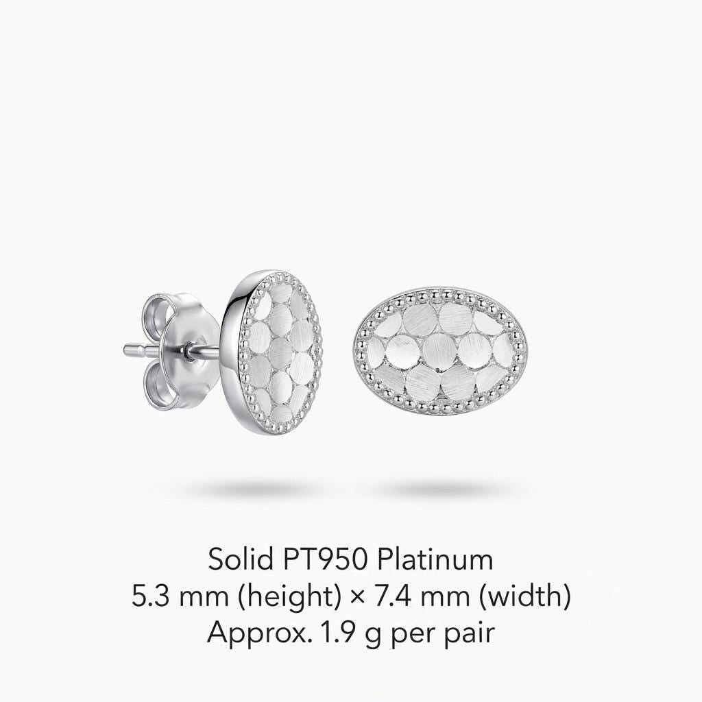 PT950 oval milgrain stud earring size and weight guide