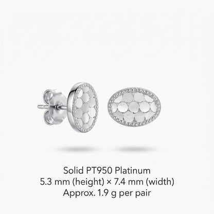 PT950 oval milgrain stud earring size and weight guide