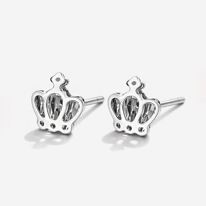 Pair of solid PT950 platinum openwork crown stud earrings