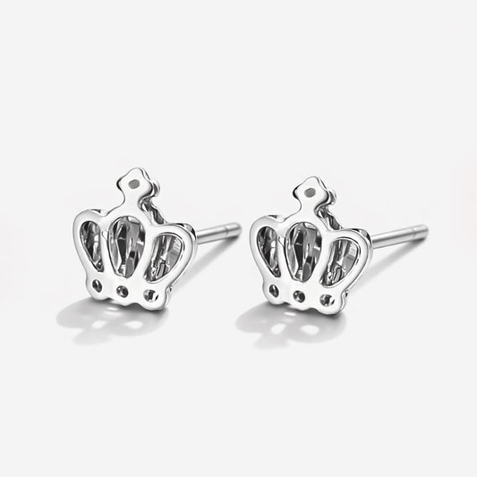 Pair of solid PT950 platinum openwork crown stud earrings