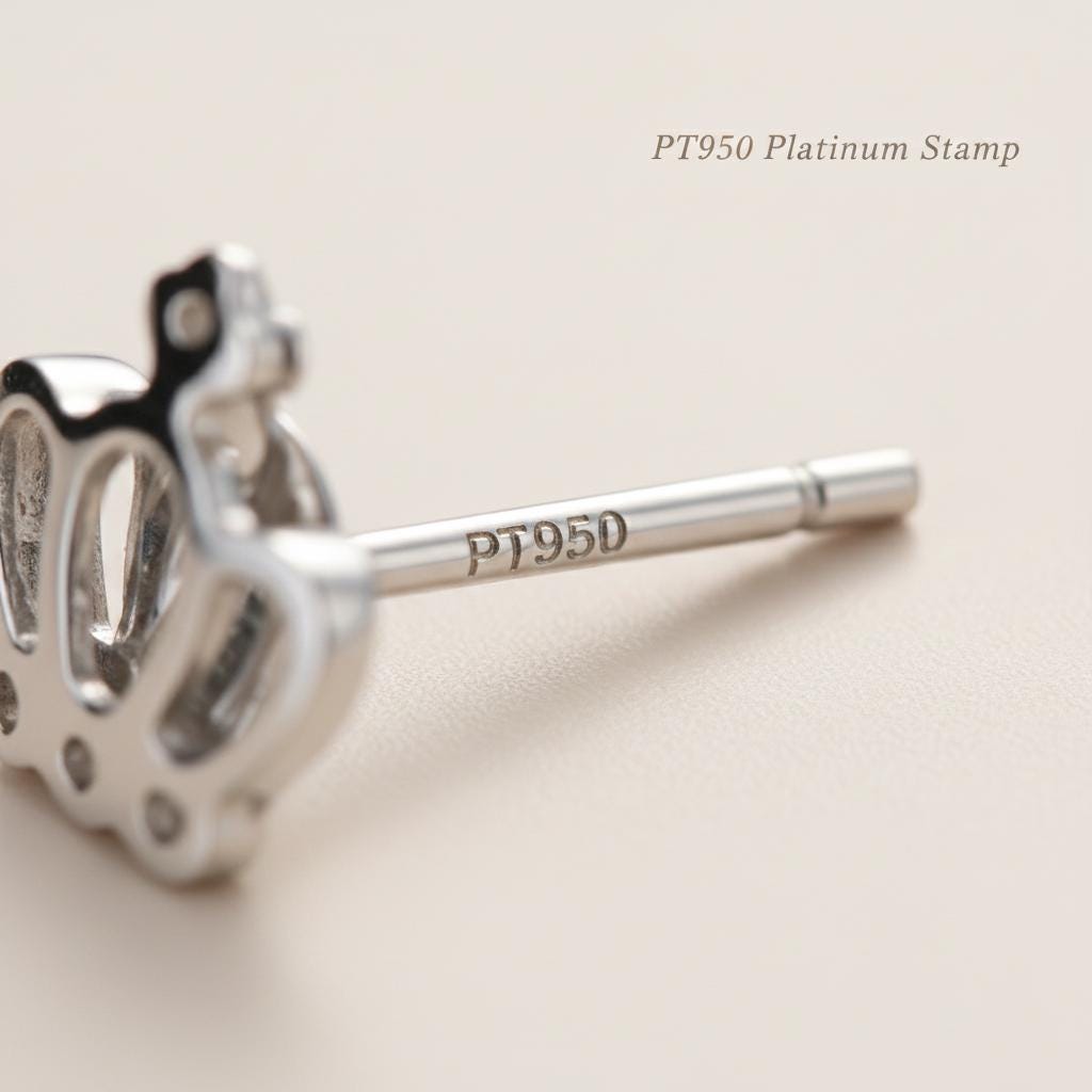 PT950 stamp on the post of a platinum crown stud earring