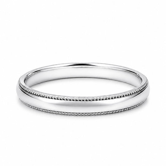 PT950 platinum milgrain wedding band 3mm front view