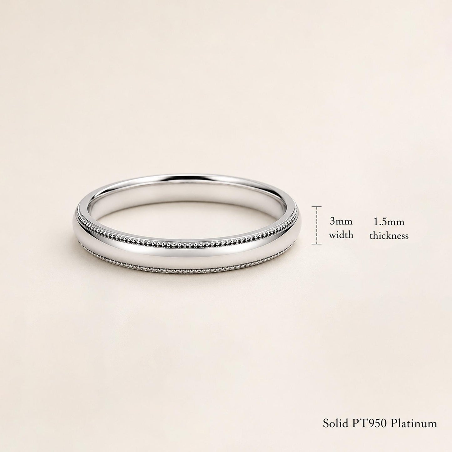 PT950 platinum milgrain wedding band 3mm on-hand view