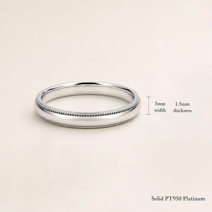 PT950 platinum milgrain wedding band 3mm on-hand view