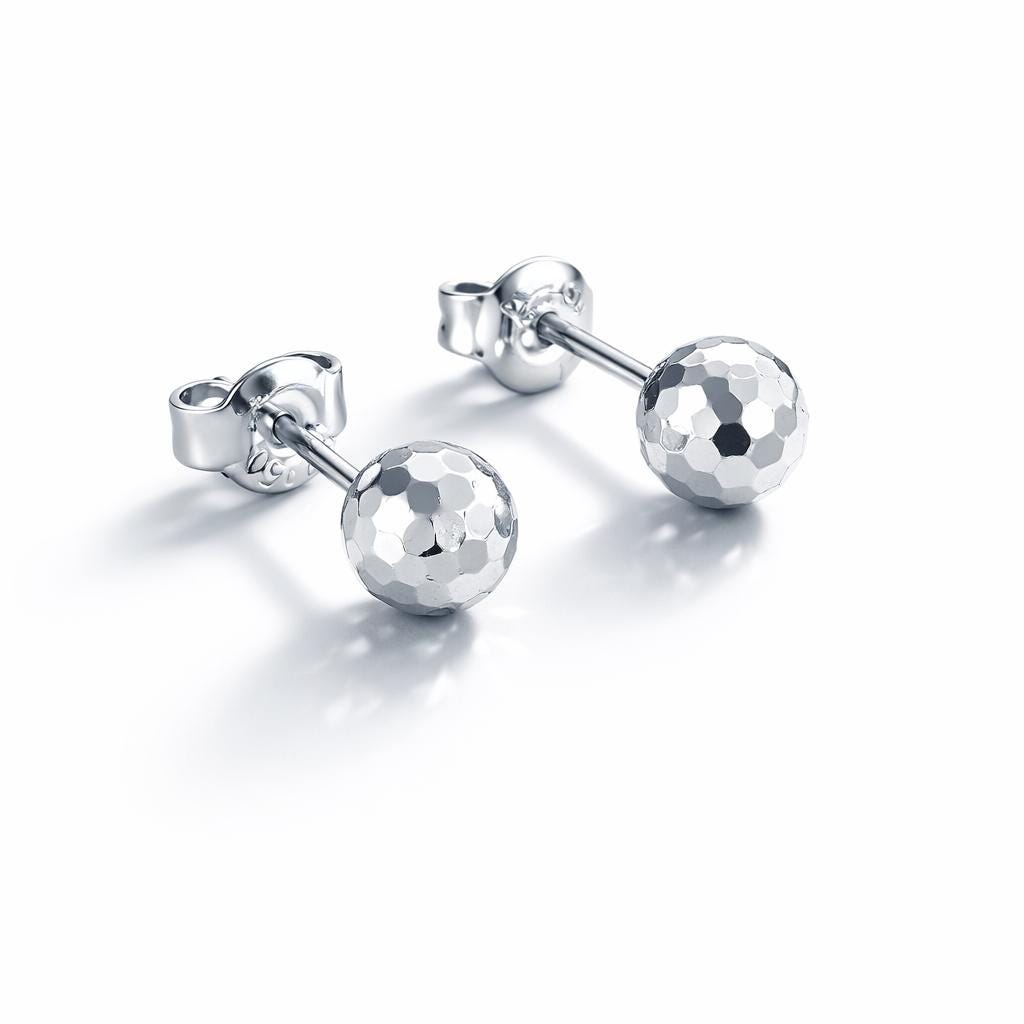 Pair of solid PT950 platinum faceted ball stud earrings