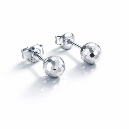 Pair of solid PT950 platinum faceted ball stud earrings