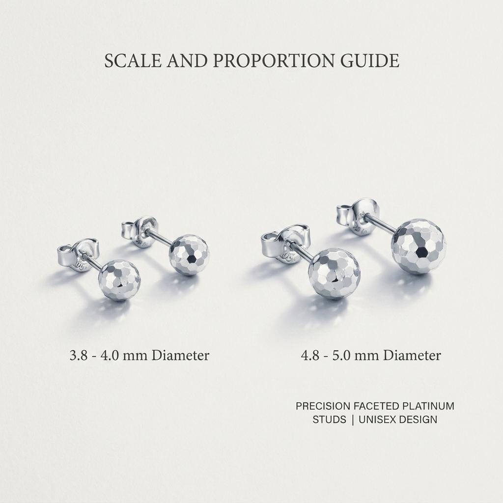 PT950 faceted ball stud earring size comparison