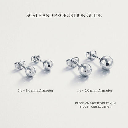 PT950 faceted ball stud earring size comparison
