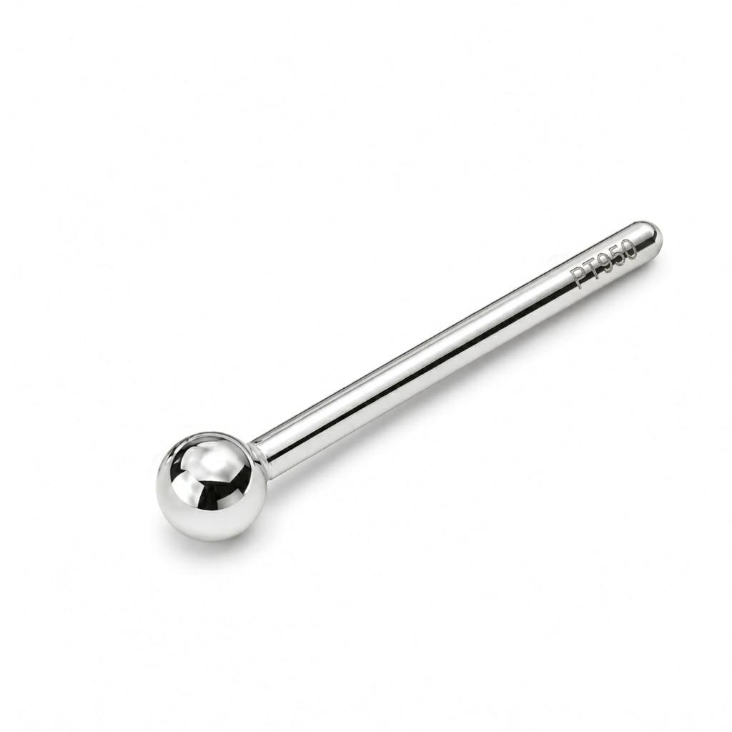 Single solid PT950 platinum 2mm micro ball stud earring