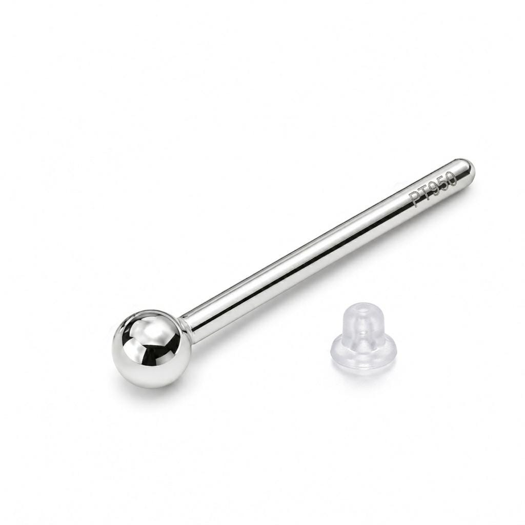 PT950 platinum 2mm ball stud with silicone stopper