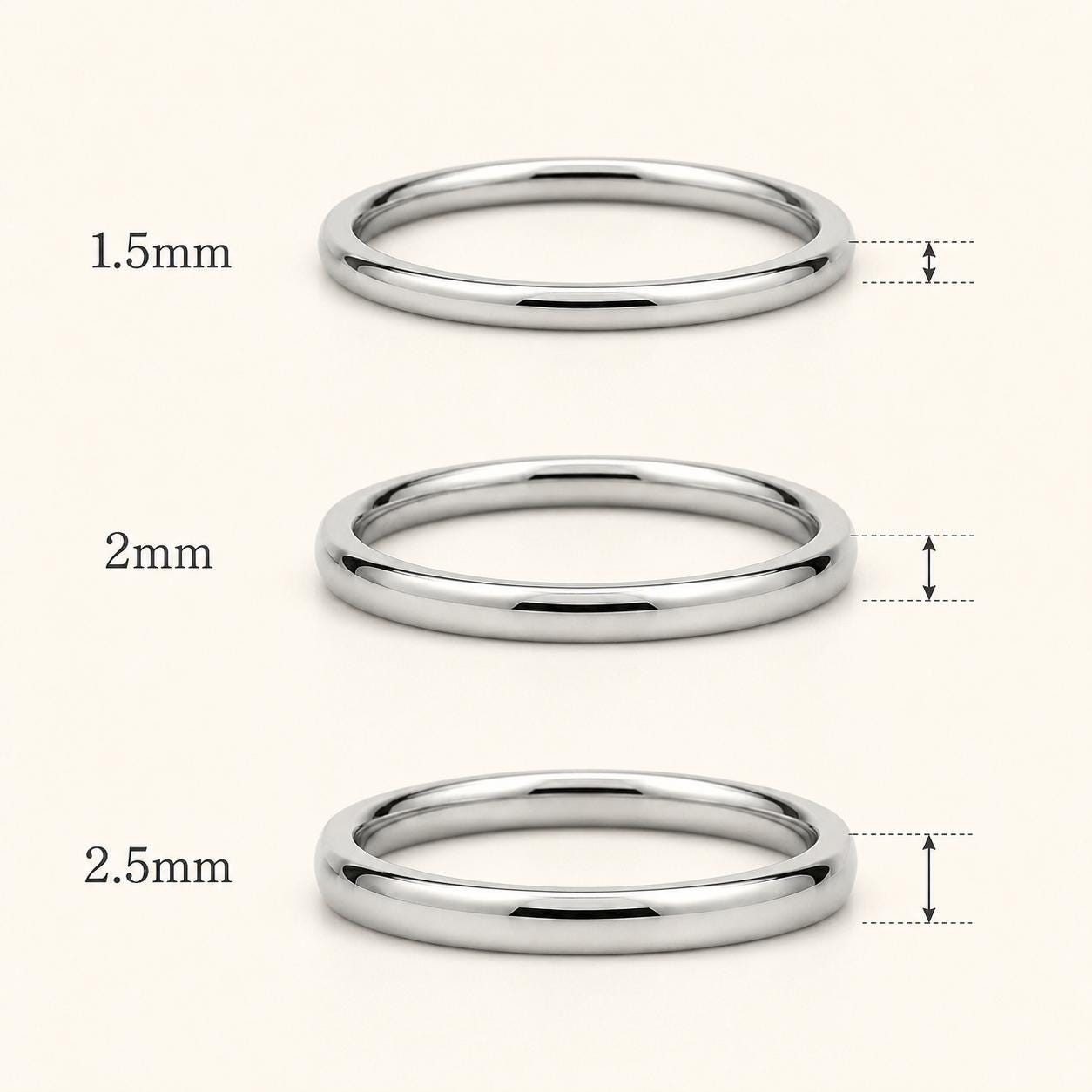 PT950 platinum thin wedding band in 1.5mm 2mm or 2.5mm on-hand view