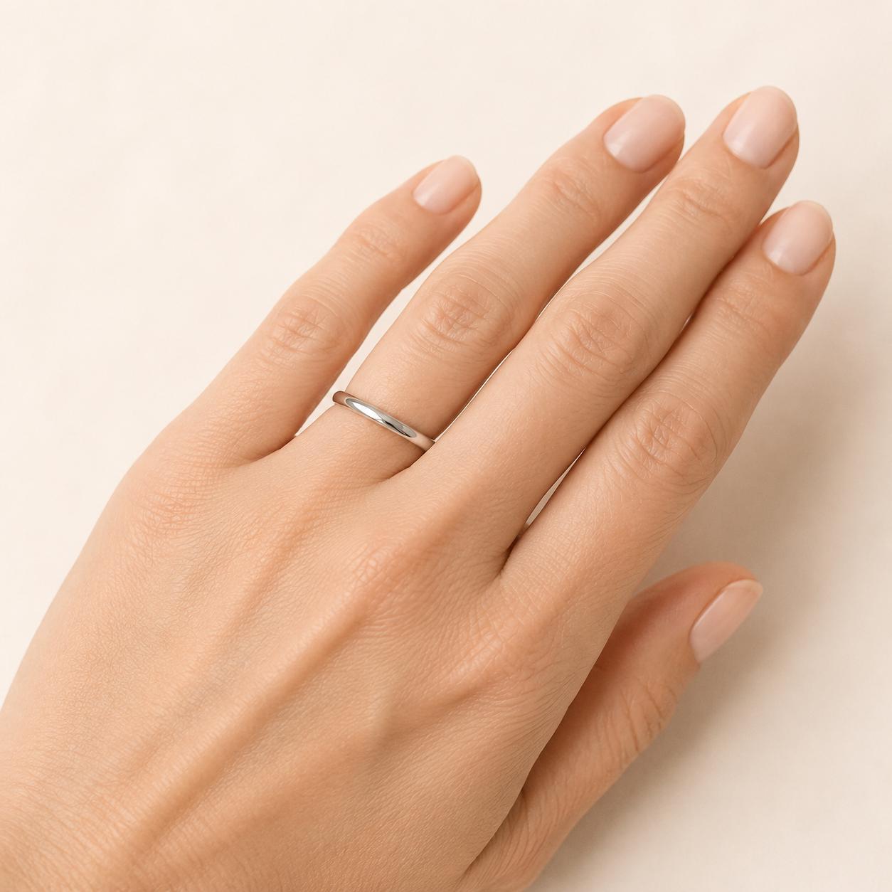PT950 platinum thin wedding band in 1.5mm 2mm or 2.5mm worn view