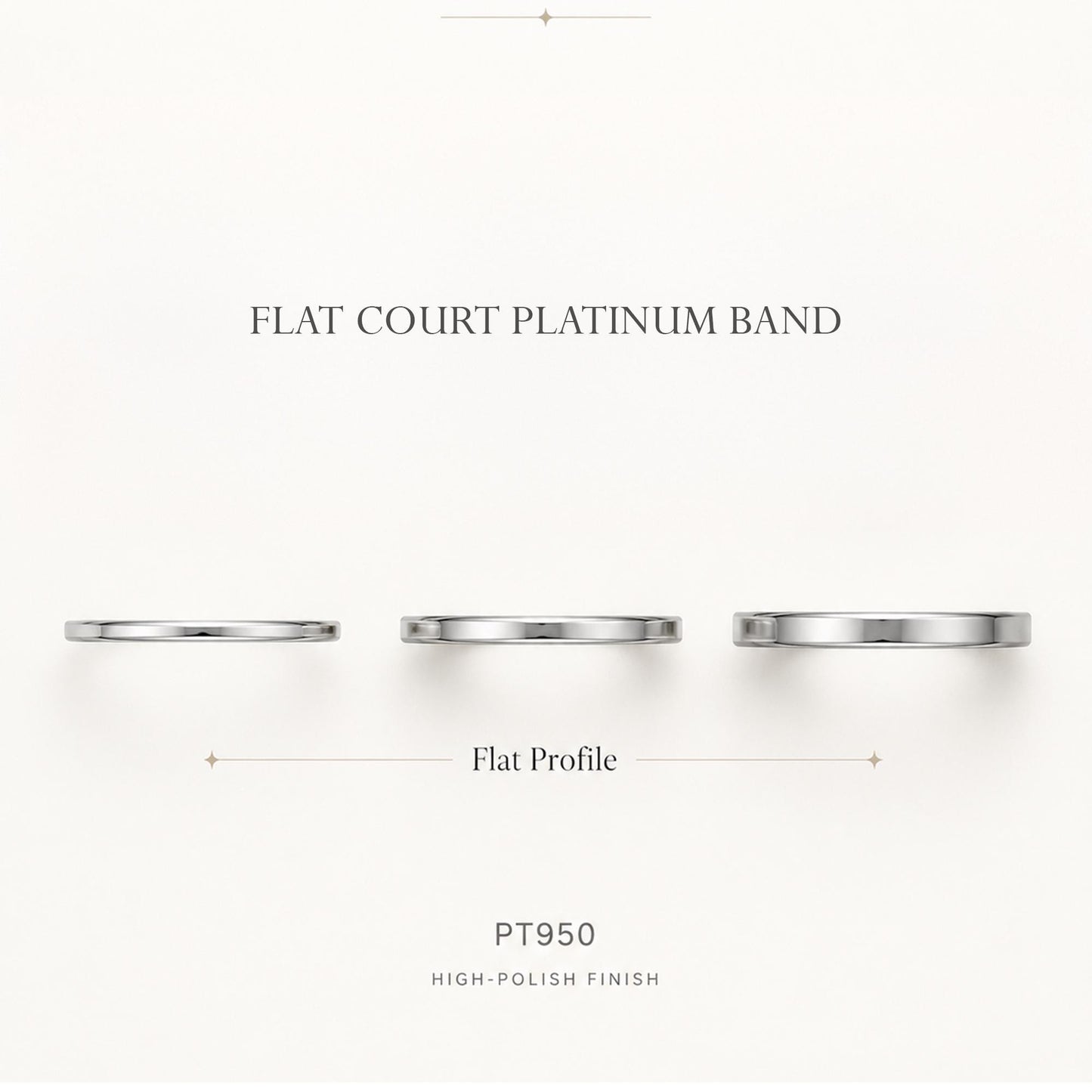 PT950 platinum flat court wedding band in 1.5mm 2mm or 2.5mm material and design detail