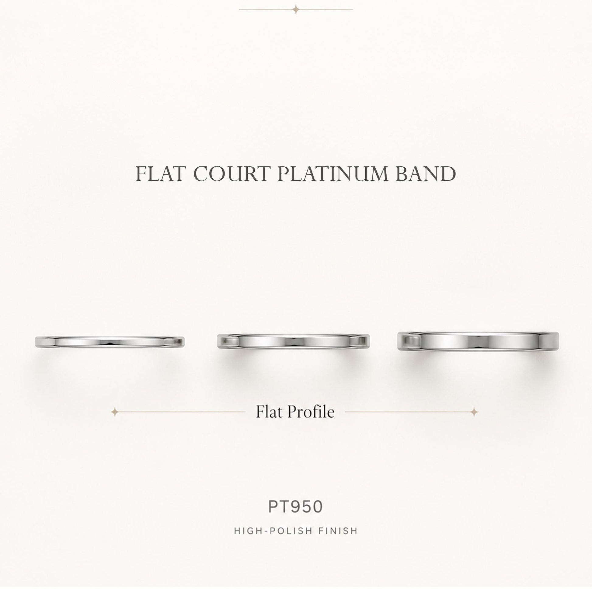 PT950 platinum flat court wedding band in 1.5mm 2mm or 2.5mm material and design detail