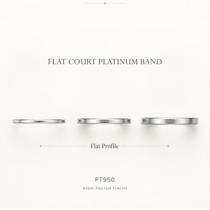 PT950 platinum flat court wedding band in 1.5mm 2mm or 2.5mm material and design detail