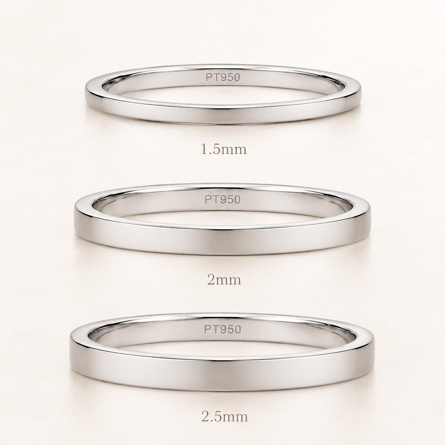 PT950 platinum flat court wedding band in 1.5mm 2mm or 2.5mm angled view