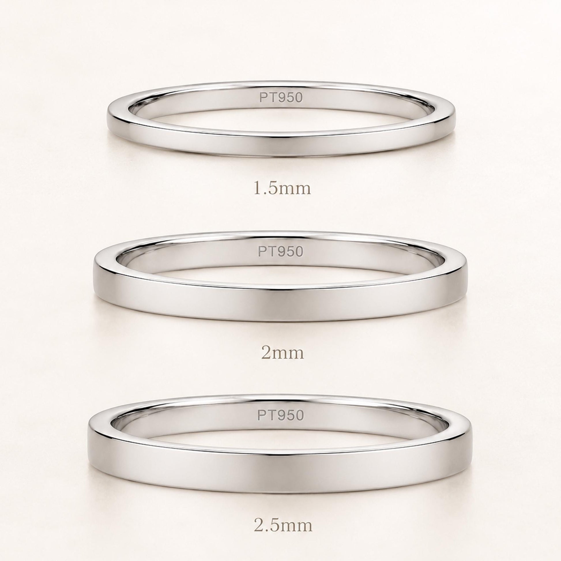 PT950 platinum flat court wedding band in 1.5mm 2mm or 2.5mm angled view