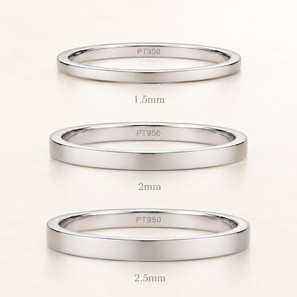 PT950 platinum flat court wedding band in 1.5mm 2mm or 2.5mm angled view