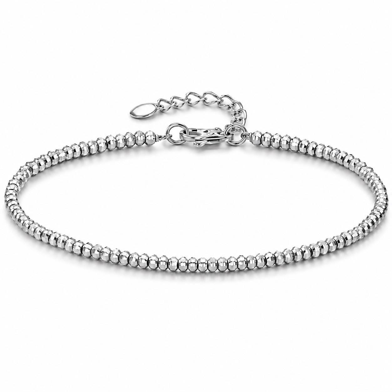 Solid PT950 platinum faceted bead bracelet on white