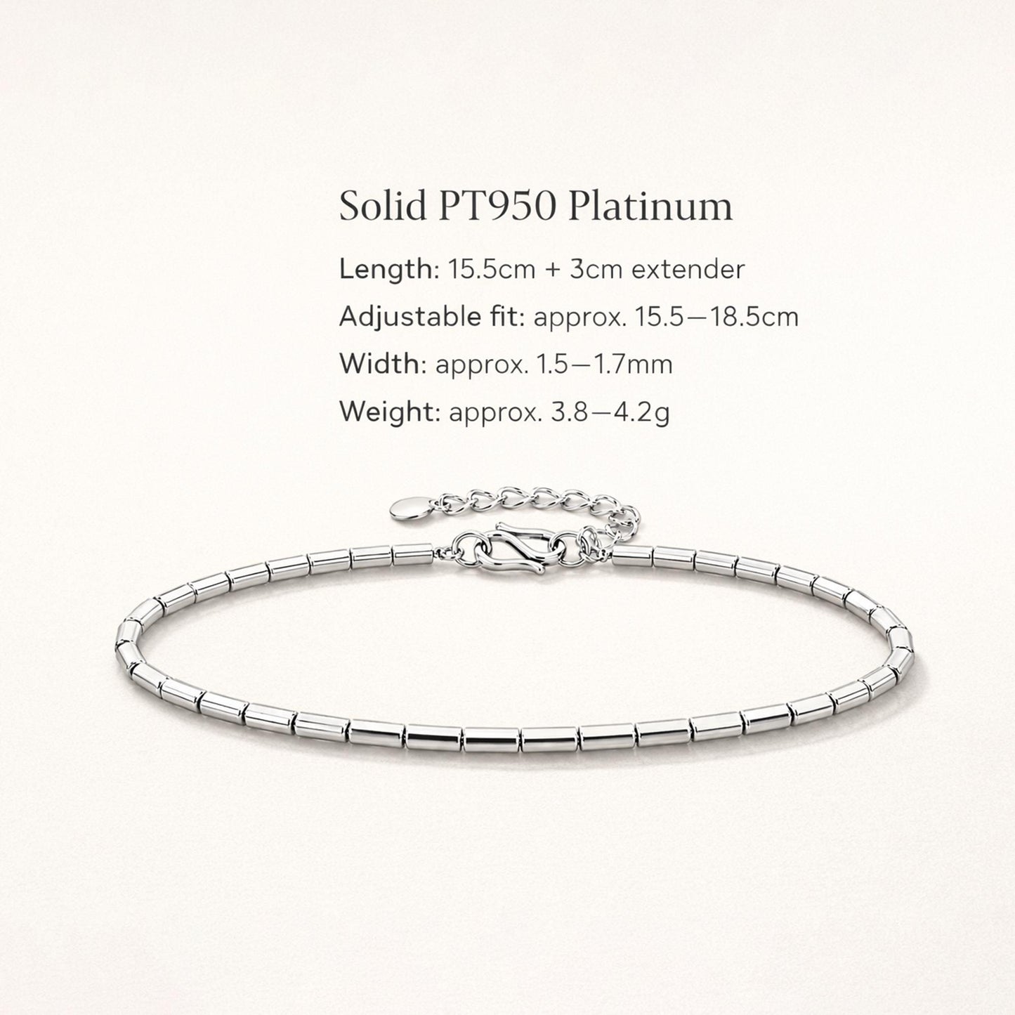 PT950 barrel-link bracelet size and weight guide