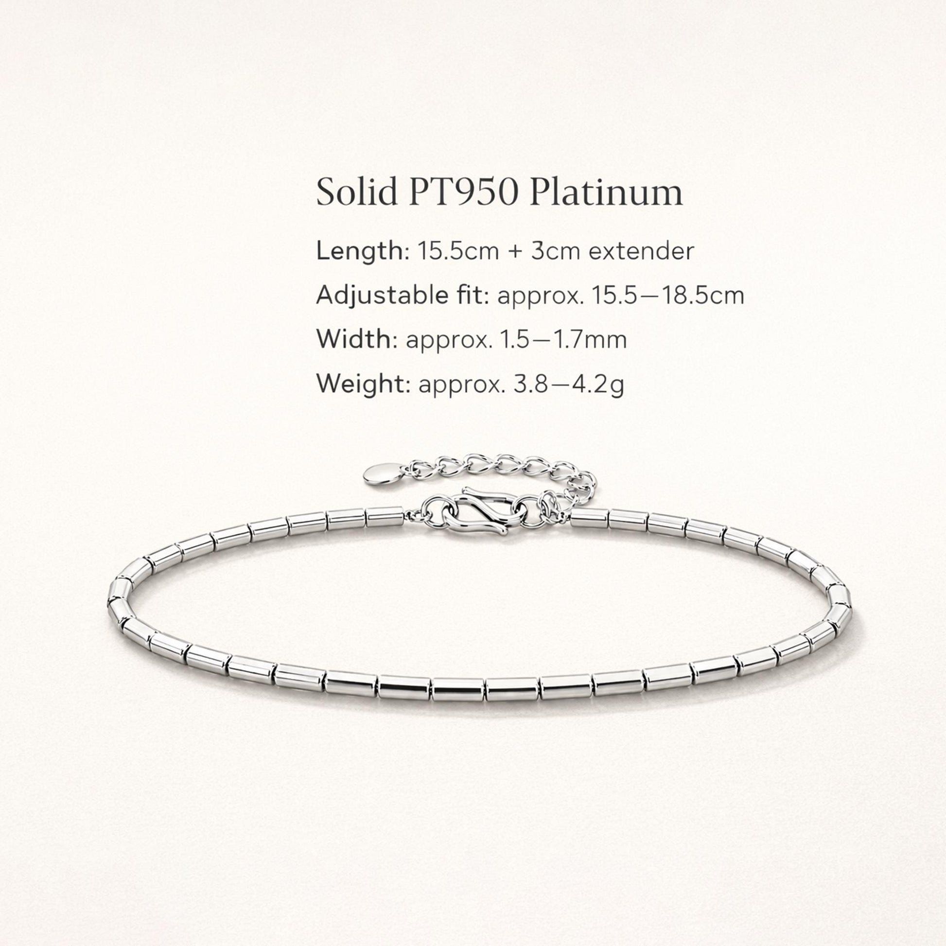 PT950 barrel-link bracelet size and weight guide