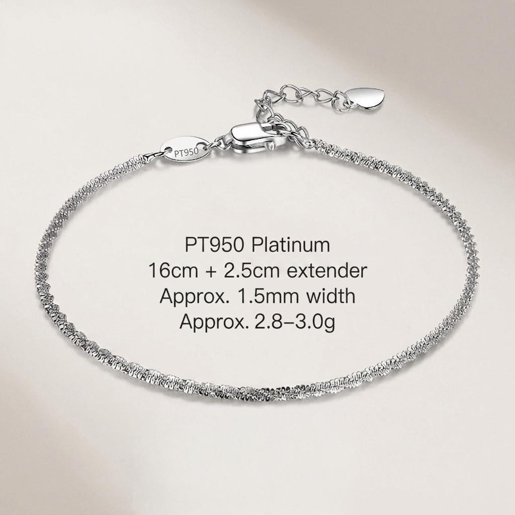 PT950 1.5mm bracelet length width and weight guide