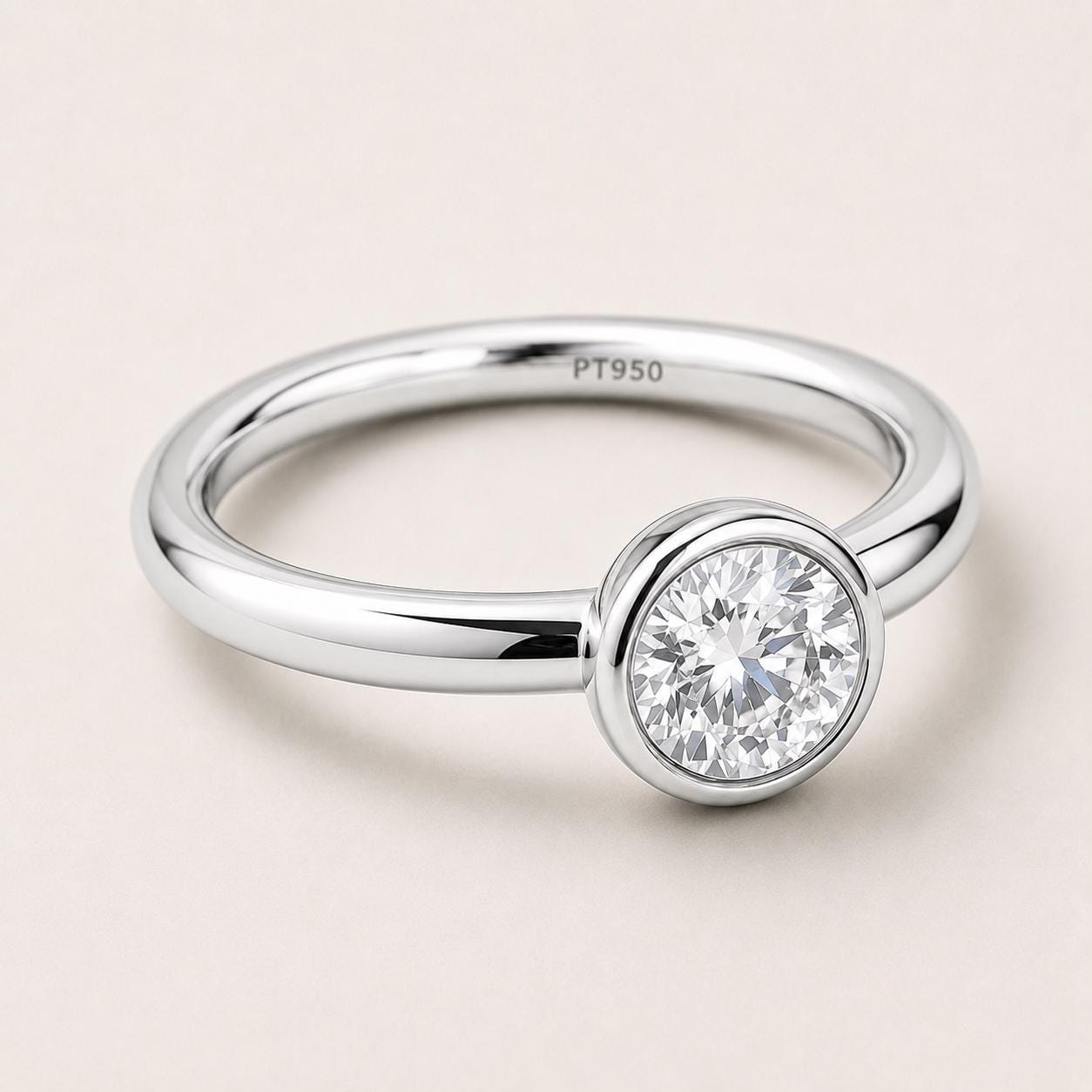 PT950 platinum bezel lab diamond ring 0.50ct material and design detail