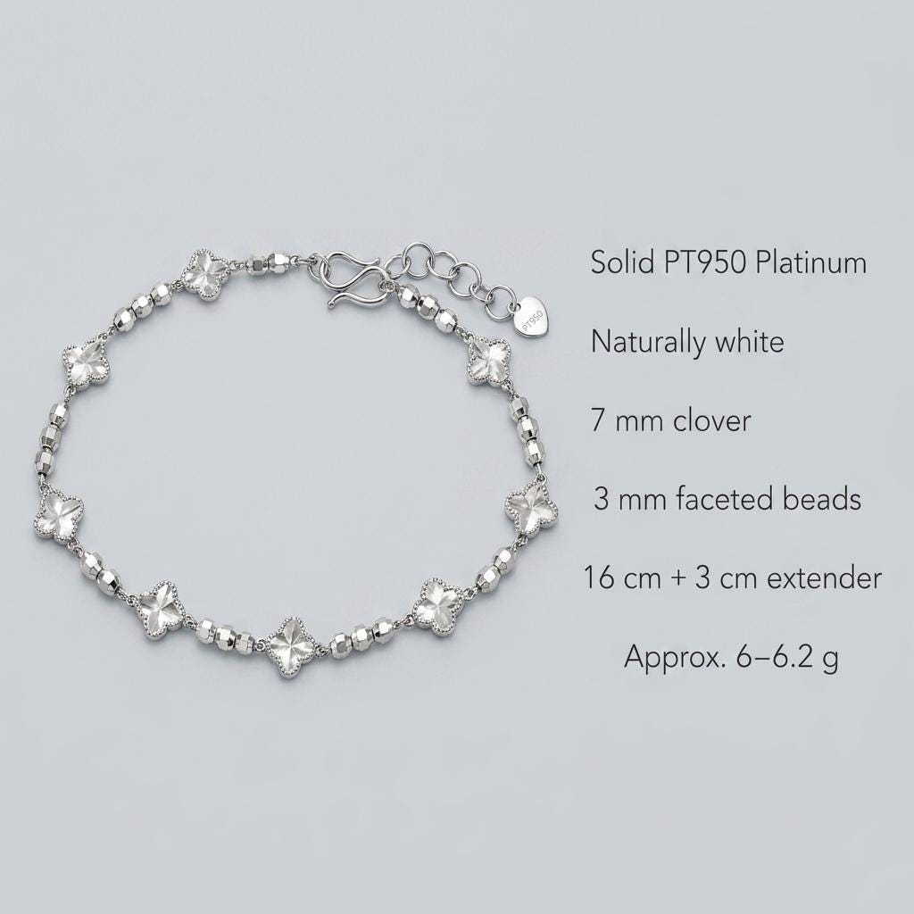 PT950 clover bracelet size and weight guide