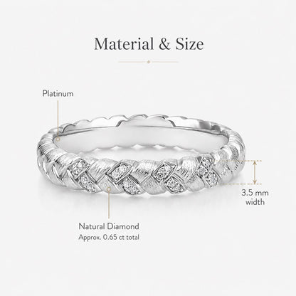 PT950 platinum natural diamond textured band 0.65ct material and dimensions specification