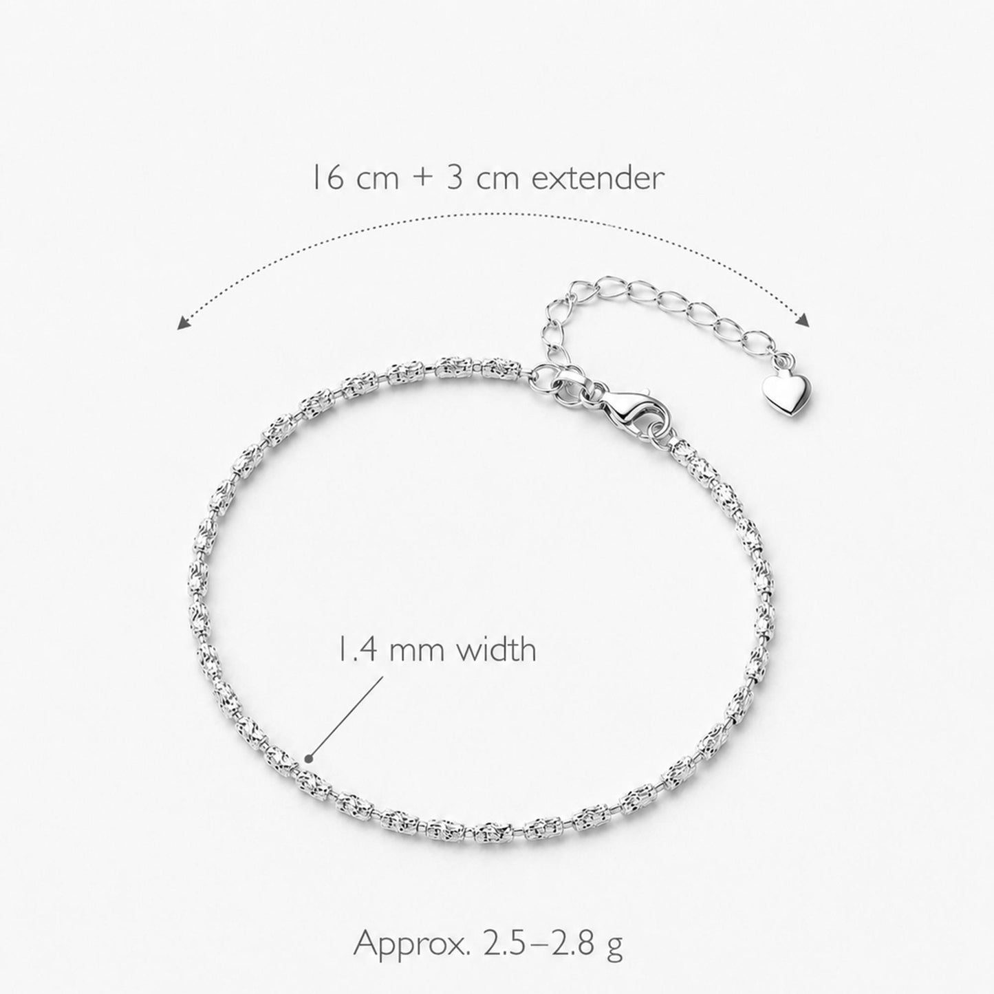 PT950 ripple-link bracelet length width and weight guide