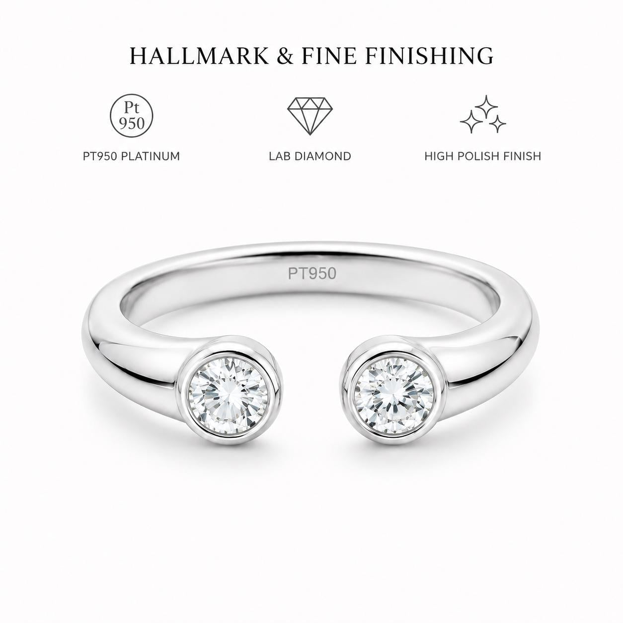 PT950 platinum two-stone lab diamond open ring 0.50ct hallmark statement graphic