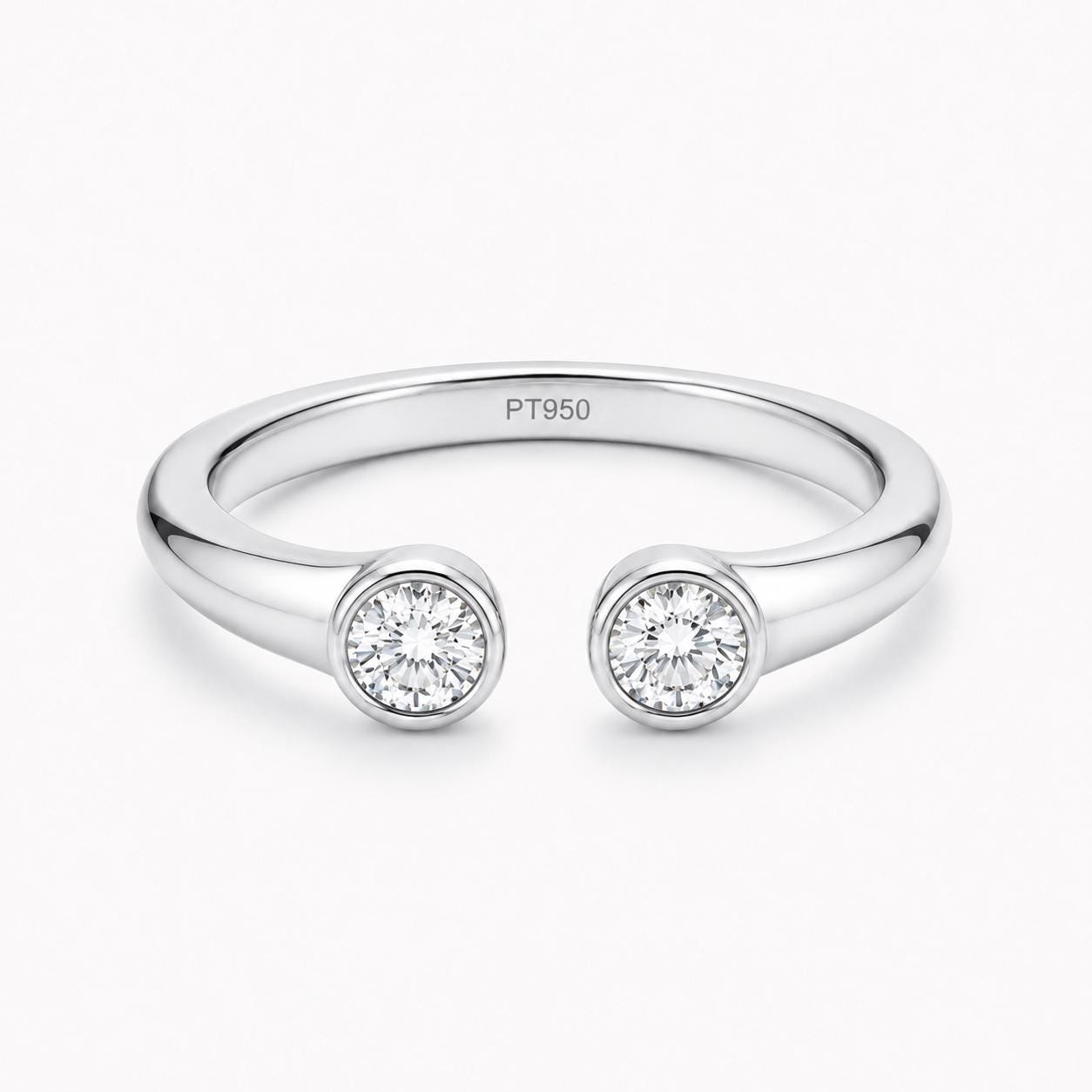 PT950 platinum two-stone lab diamond open ring 0.50ct front view