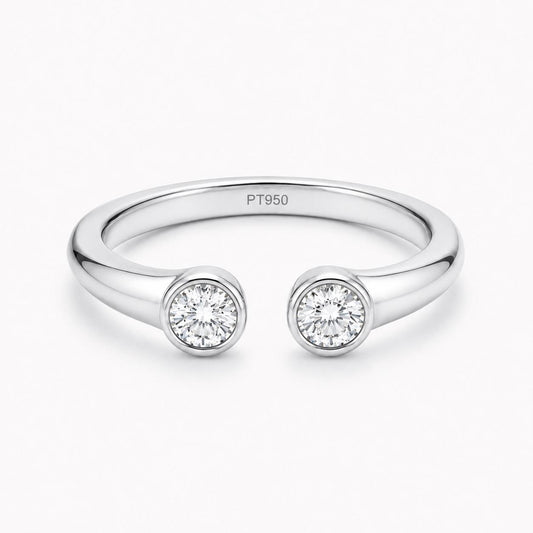 PT950 platinum two-stone lab diamond open ring 0.50ct front view
