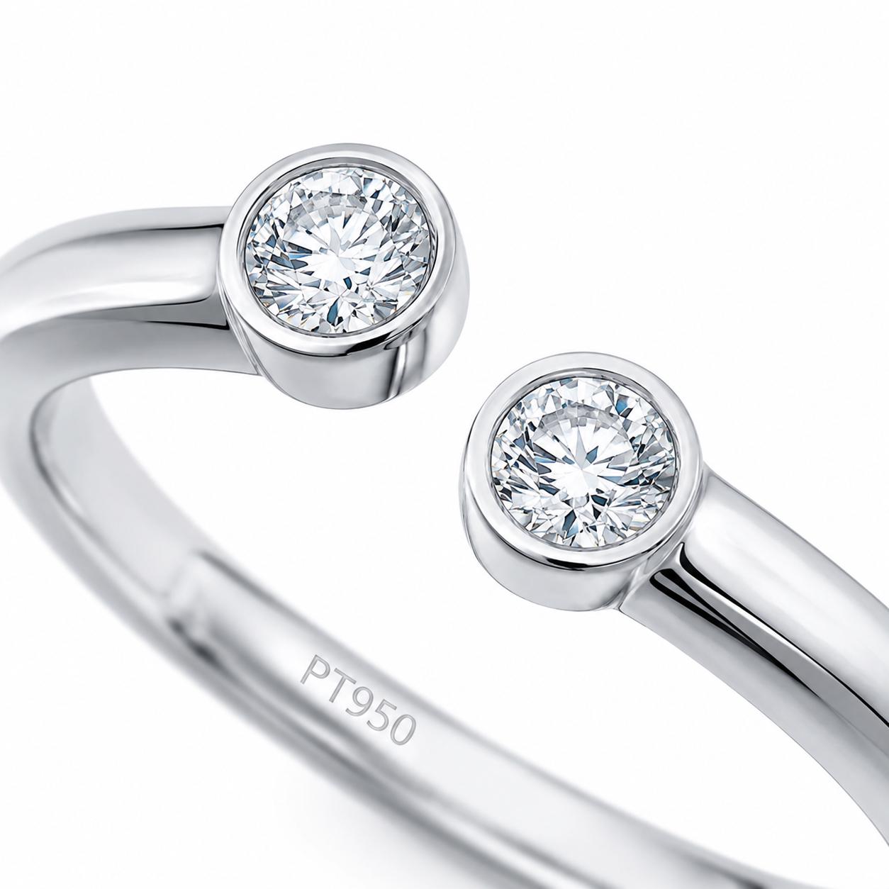 PT950 platinum two-stone lab diamond open ring 0.50ct on-hand view