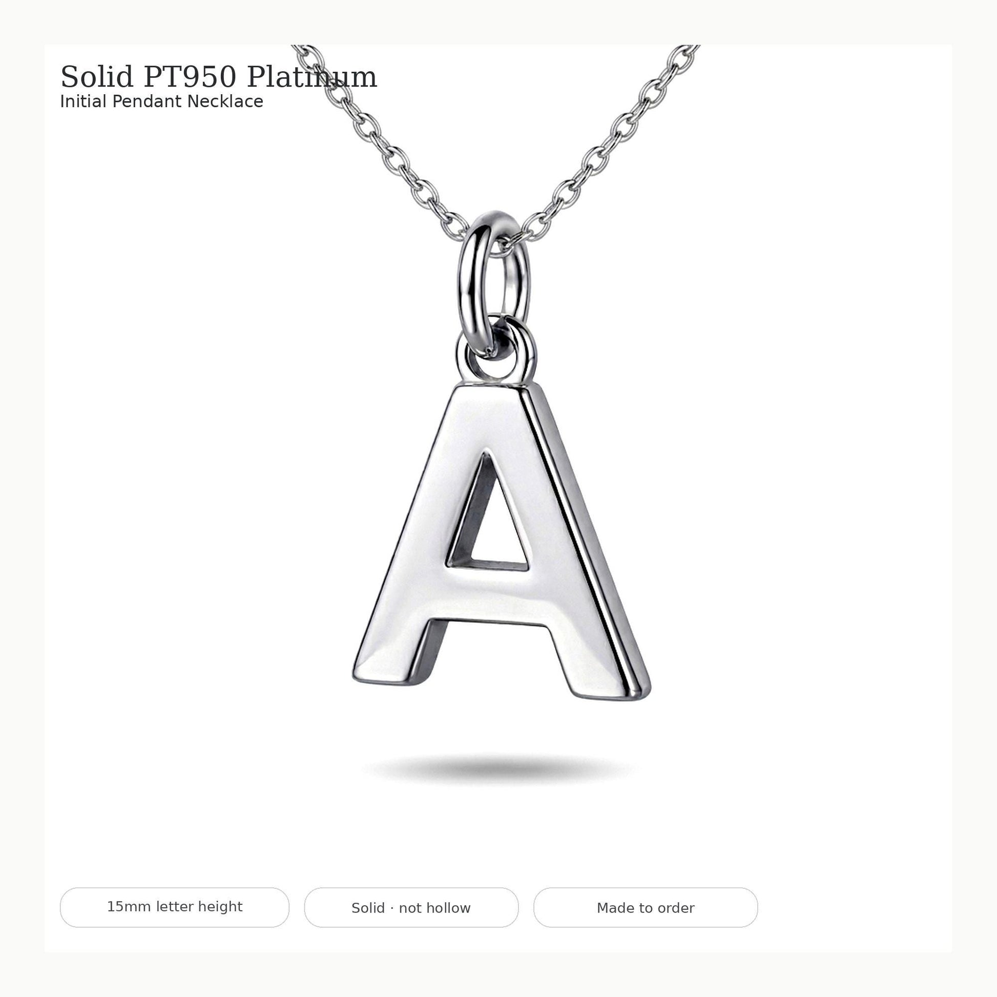 Letter A platinum initial pendant showing 15mm height